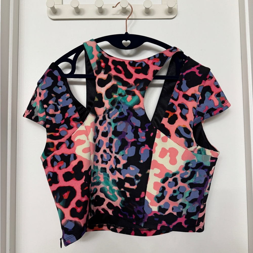Bebe Crop Top Multicolor Leopard Print XL